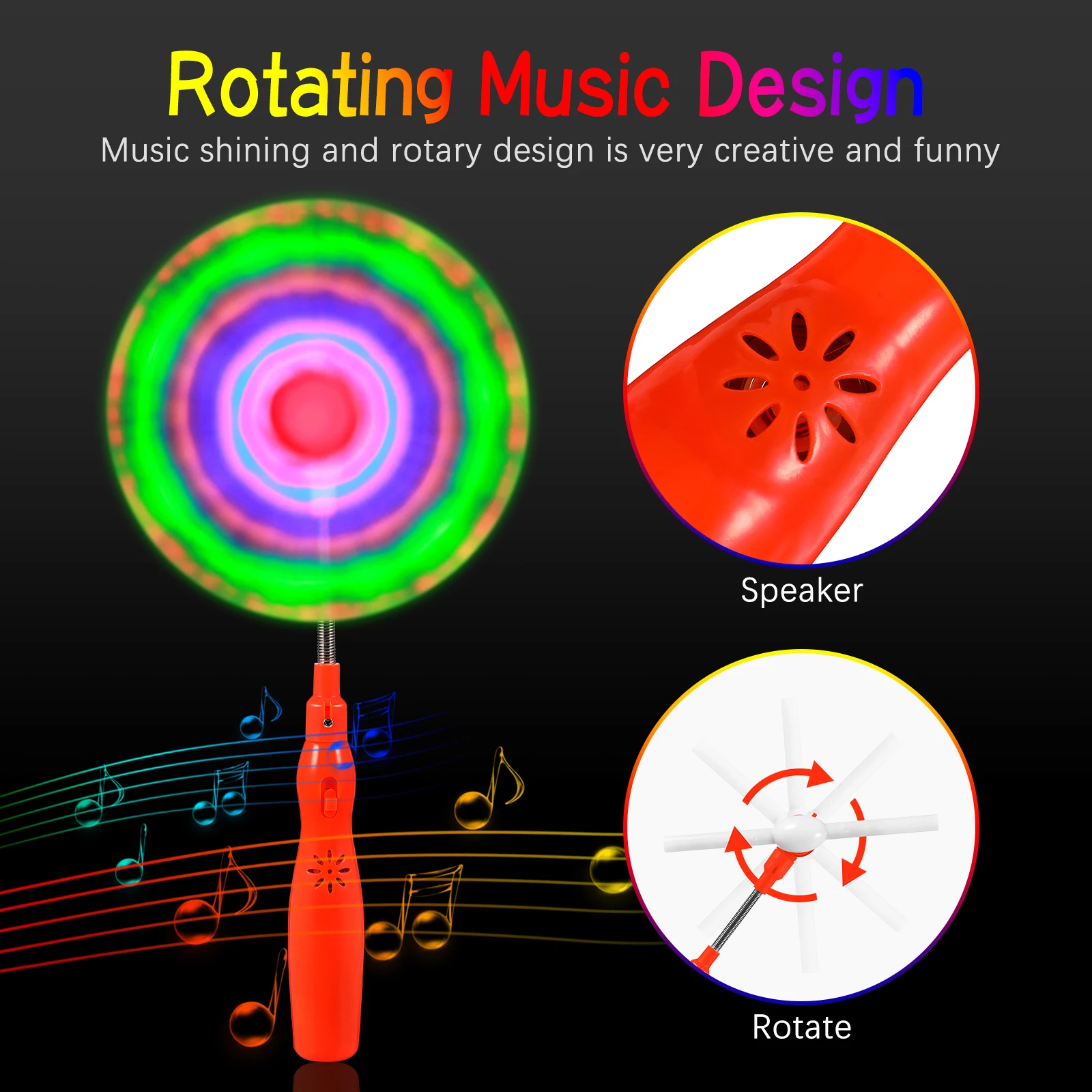 3 pcs Glowing Windmill Music Stick Rotate Windmill For Kids Colorful Light Up Musical Windmills Party Decor Outdoor Indoor