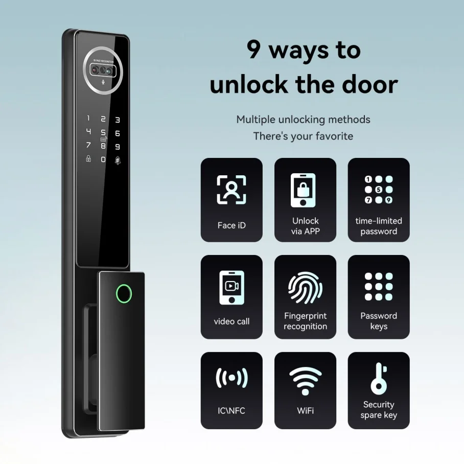 Glomarket Tuya Real-Time Video Intercom 3D Face Recognition Fingerprint Smart Lock with Digital Camera Black Wi-Fi Cloud Storage