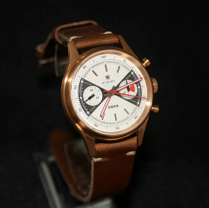 

ST1901 Mechanical Watch Men's Manual Timing Code Racing Edition Night Light Bronze Retro Panda Eye Bubble Mirror