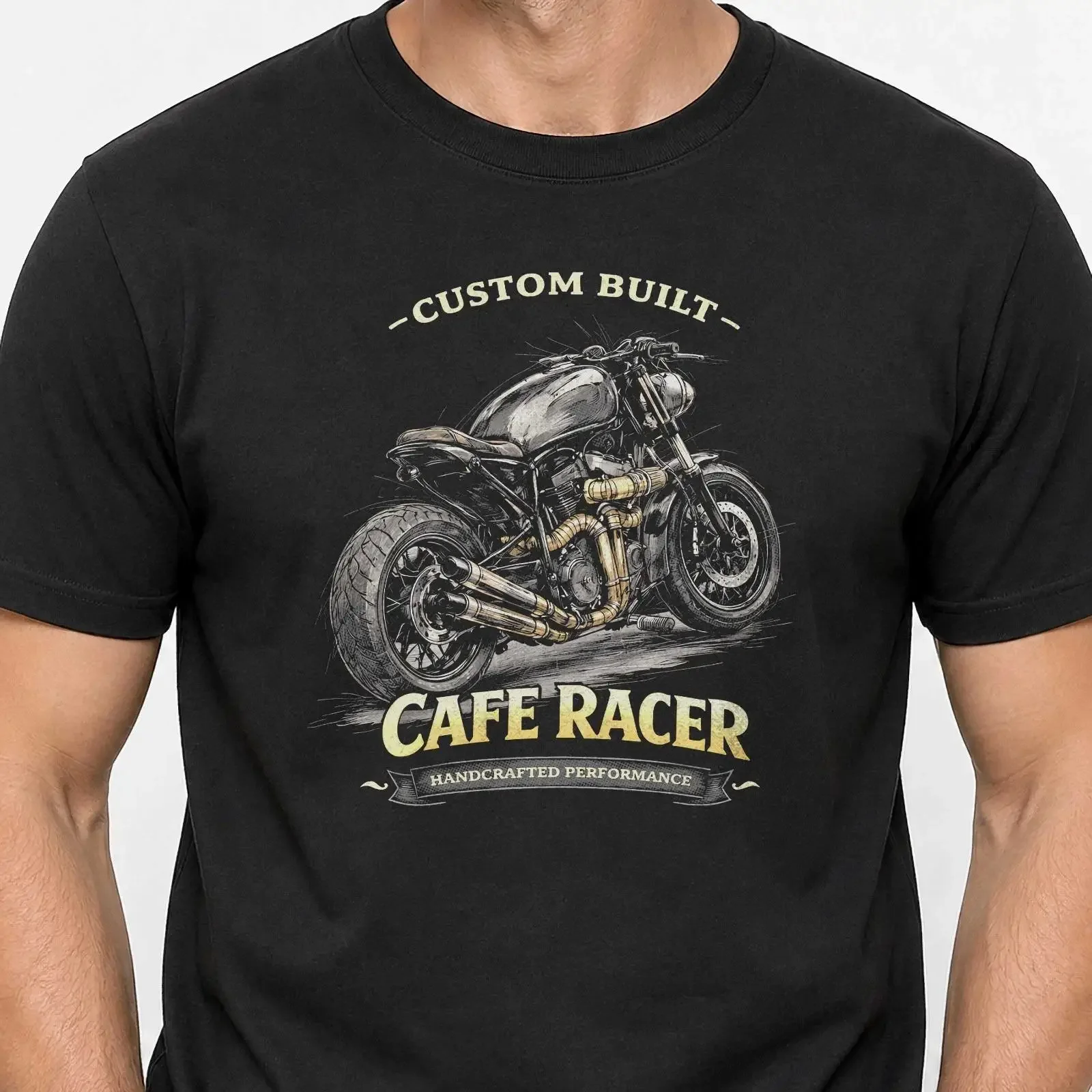 Motorrad-Motiv T-Shirt Cafe Racer Zeichnung Vintage Biker Custom Bike Herren Vintage Gewaschen Bequem Lässig Atmungsaktiv