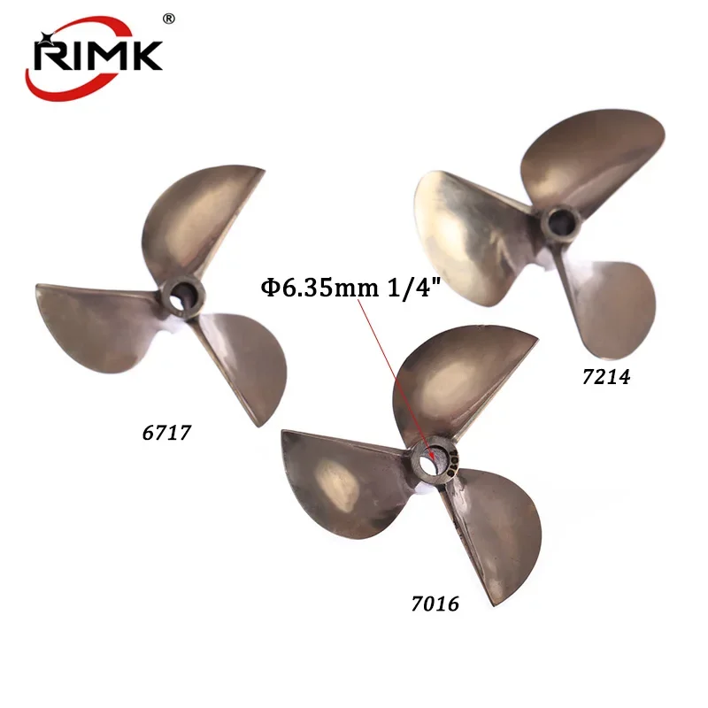 RC Boat  67/70/72mm Propeller 6717 7016 7214 3 blades Copper Propeller Screw For RC Boat 6.35mm 1/4