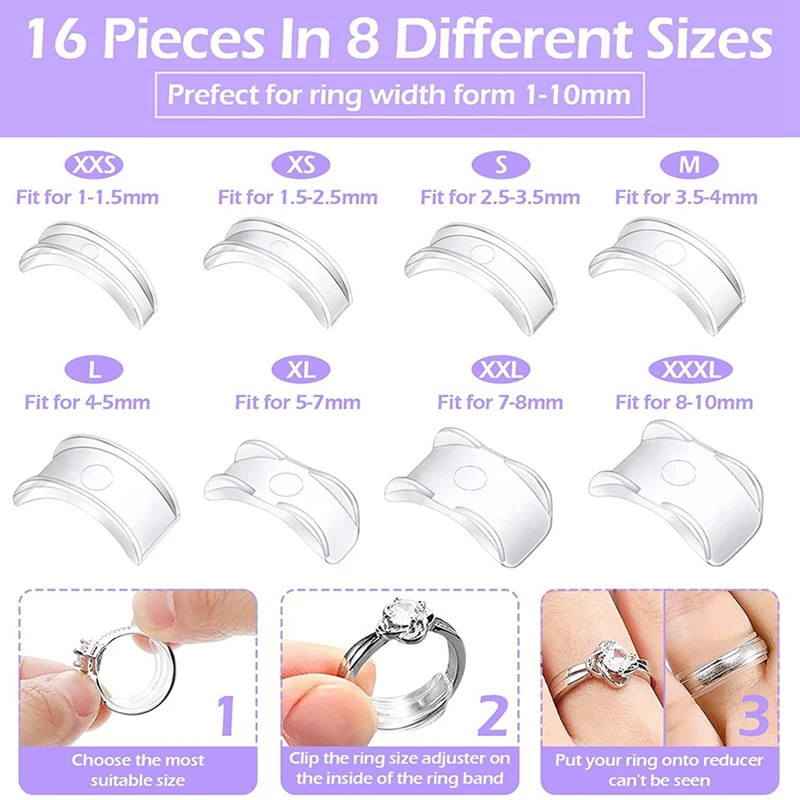 Ring Size Adjuster With Ring Size Measuring Tool For Loose Rings,Plug-In Invisible Ring Spiral Silicone Tightener