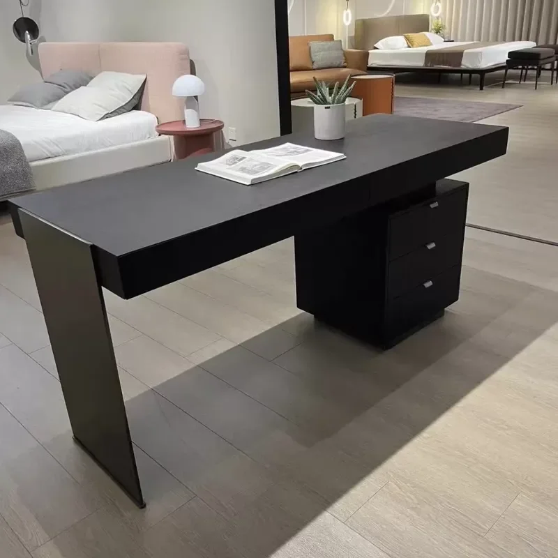 Modern Simple Black Metal Storage Desk Creative High End Writing Workbench for Home Office Study