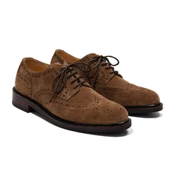 New Style Commute Business Dress Shoes Genuine Leather Shoes Cow Suede Lace-up Casual Gentleman Brogue Carved Wedding Shoes