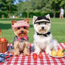 Cute Grass Woven Dog Sunscreen Hat Elegant French Style Dog Fisherman Hat Lace Adjustable Pet Baseball Cap Outdoor