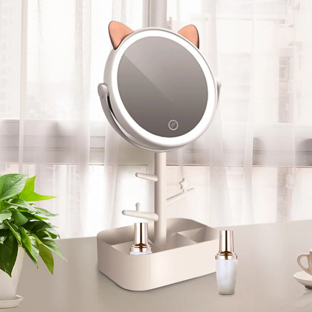 

Smart Dimming LED Makeup Mirror 360 Swivel Desktop Vanity Mirror Storage Function for Bedroom Table Dressing