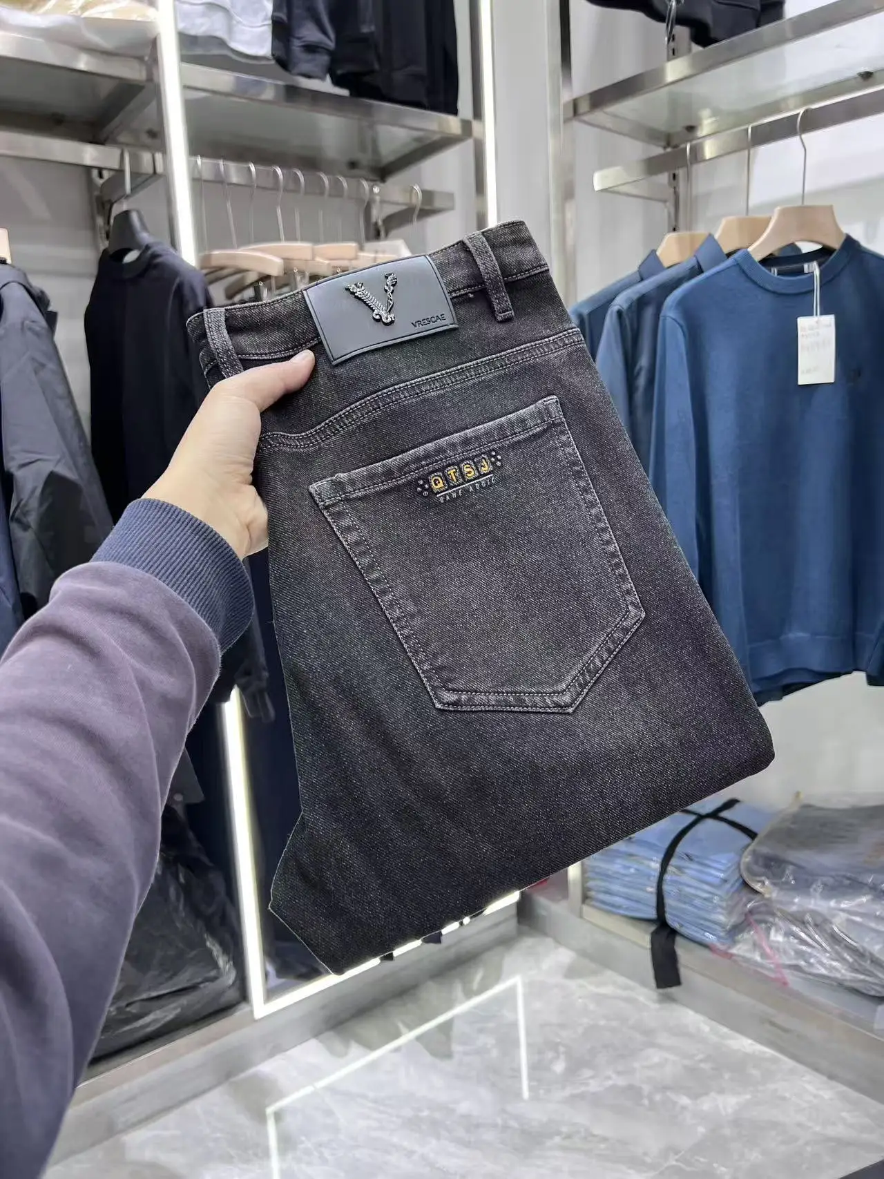 

Мужские прямые джинсы на мягкой флисовой подкладке, осенне-зимние, без этикетки, повседневные, облегающие, теплые, из смесового хлопка и полиэстера