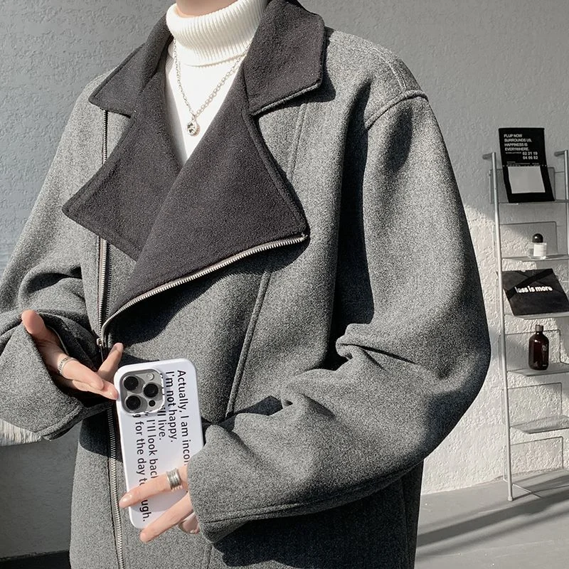 

Wool Blend Jacket Man Korean Mens Leather Flannel Padded Winter Waterproof Anti-Wind Comfy Edgy Warm Trend Outdoors Recreation