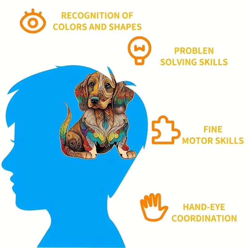 Colourful Dog Wooden Puzzle for Adults Kids, Animal Shaped Pieces Jigsaw Puzzles Toys, Christmas Gift Home Decor Family Game