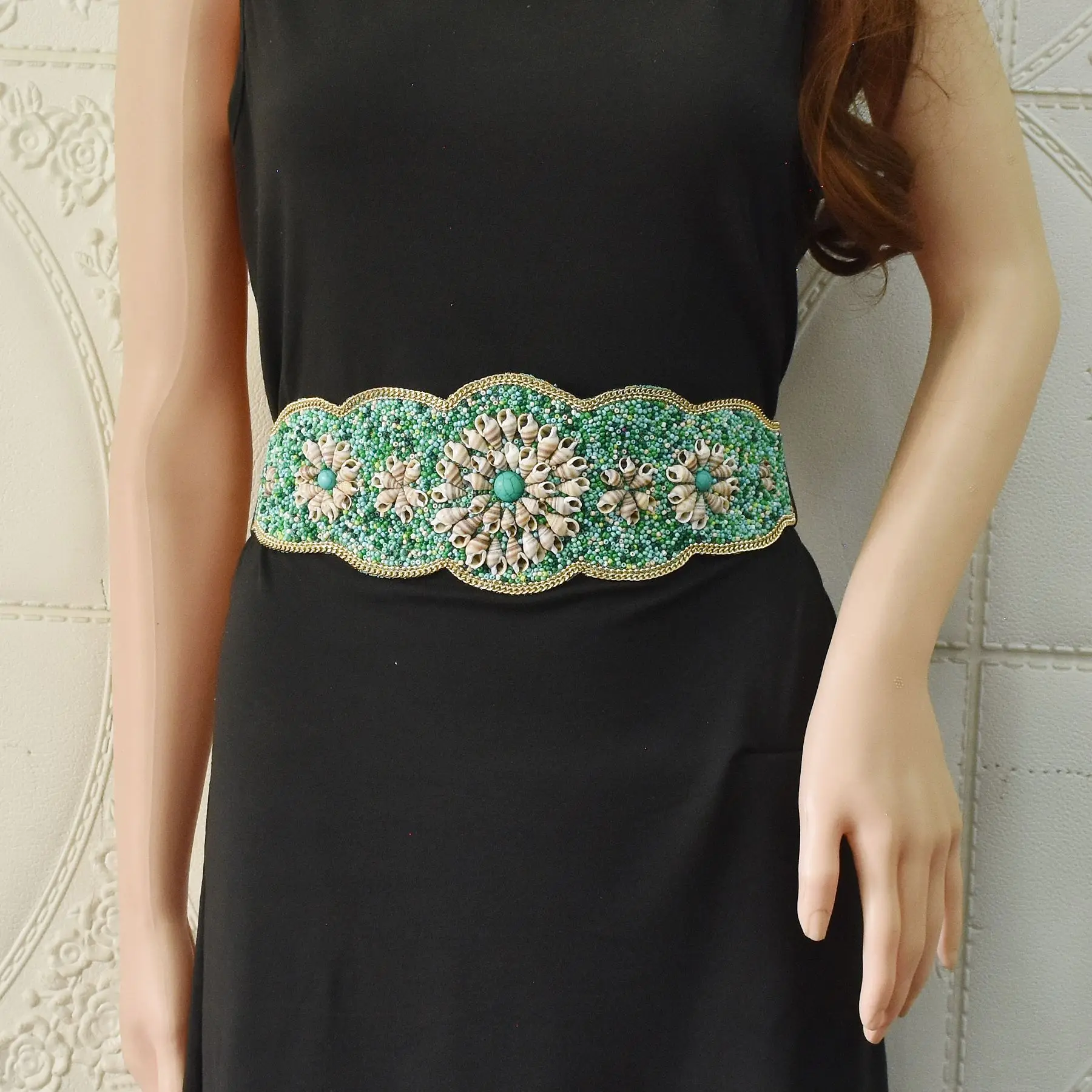 

Ethnic style rice bead belt bohemia handmade conch waist seal Xinjiang Inner Mongolia retro waistband