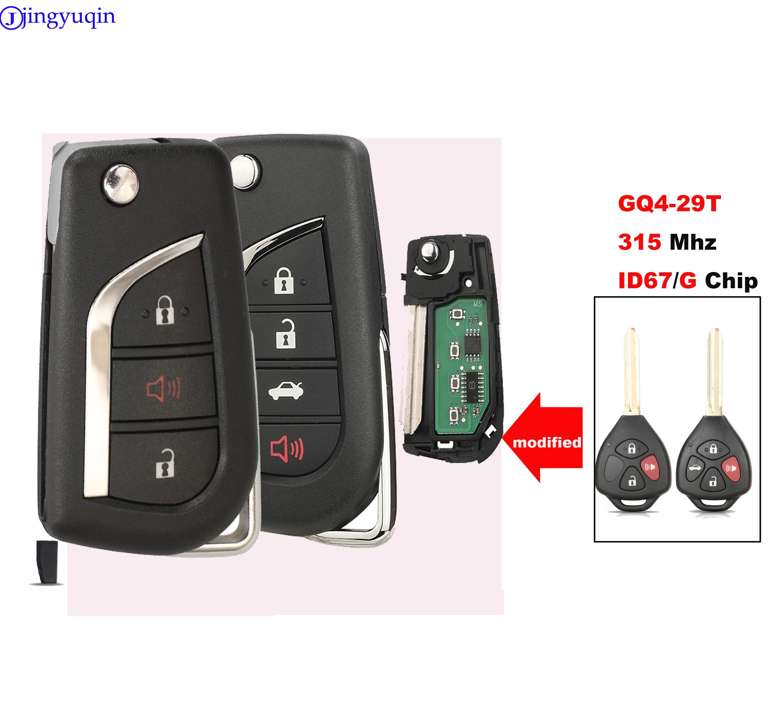 

Jingyuqin 3/4 кнопки дистанционного управления автомобильным ключом для Toyota Prius 2 Hilux Etios Vios Yaris Corolla GQ4-29T ID67/G чип 315 МГц