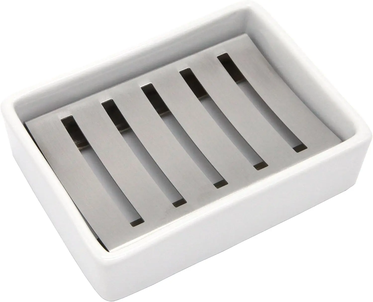 

Double Layer Soap Dish with Stainless Steel & Ceramic, Draining Soap Holder for Bathroom Shower