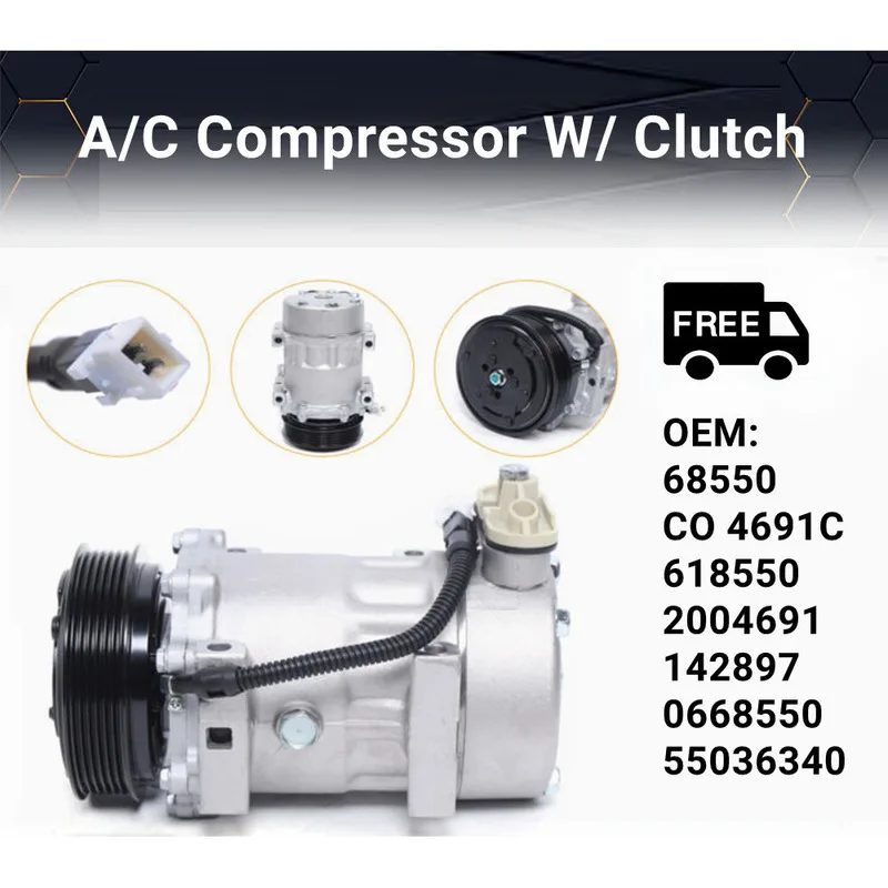 A/C Air Conditioner Compressor Durable AC Compressor with Clutch Fits For 1997-2001 Jeep Cherokee 1997-1998 Wrangler 2.5 4.0L