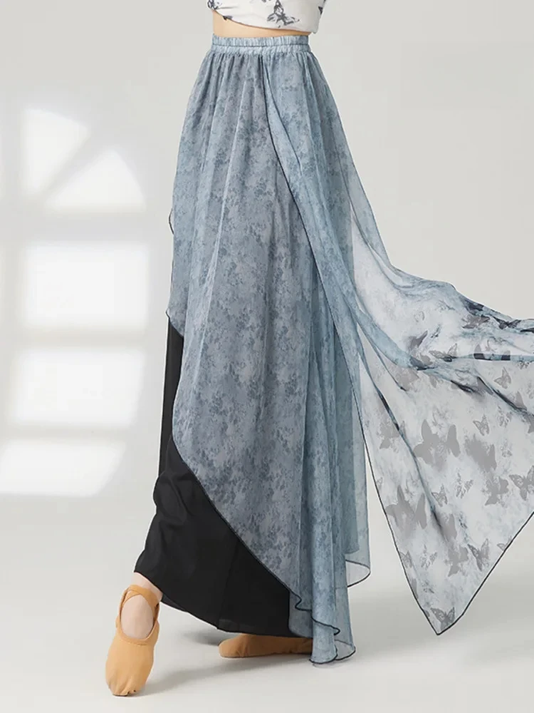 Bedrucktes, ausgestelltes, langärmliges, schmales Mesh-Top für Damen, modernes Tanzkostüm, Jazz, zeitgenössisches lyrisches Bühnen-Performance-Shirt