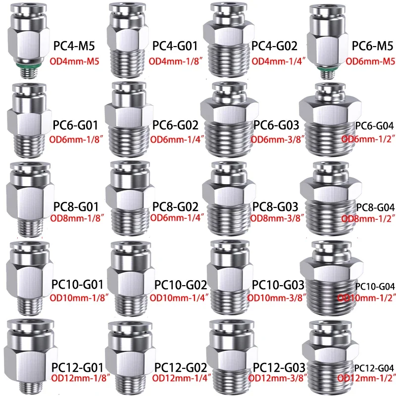 PC Pneumatic Quick Connector 304 Stainless Steel G Thread M5 M6 1/8