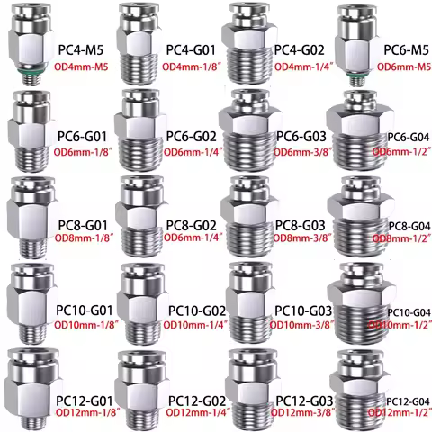 PC Pneumatic Quick Connector 304 Stainless Steel G Thread M5 M6 1/8" 1/4" 3/8" 1/2" BSP External Thread Pipe Water Gas Connector