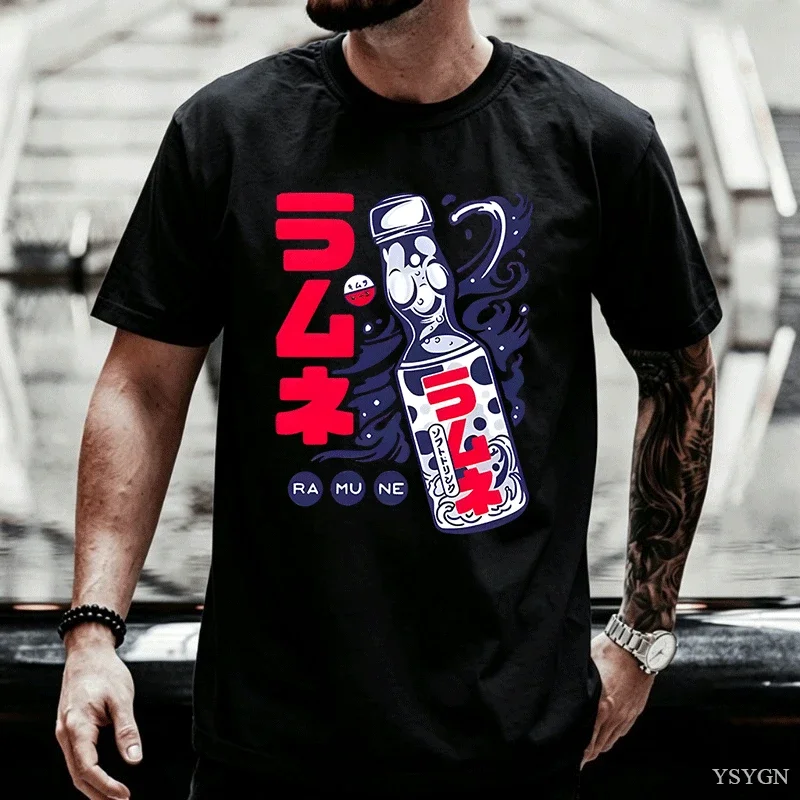 Ramune Japanese Soda Drink T-shirt Man Woman Cotton Round Neck Graphic T Shirts Casual Summer Loose T Shirt Fashion Clothes