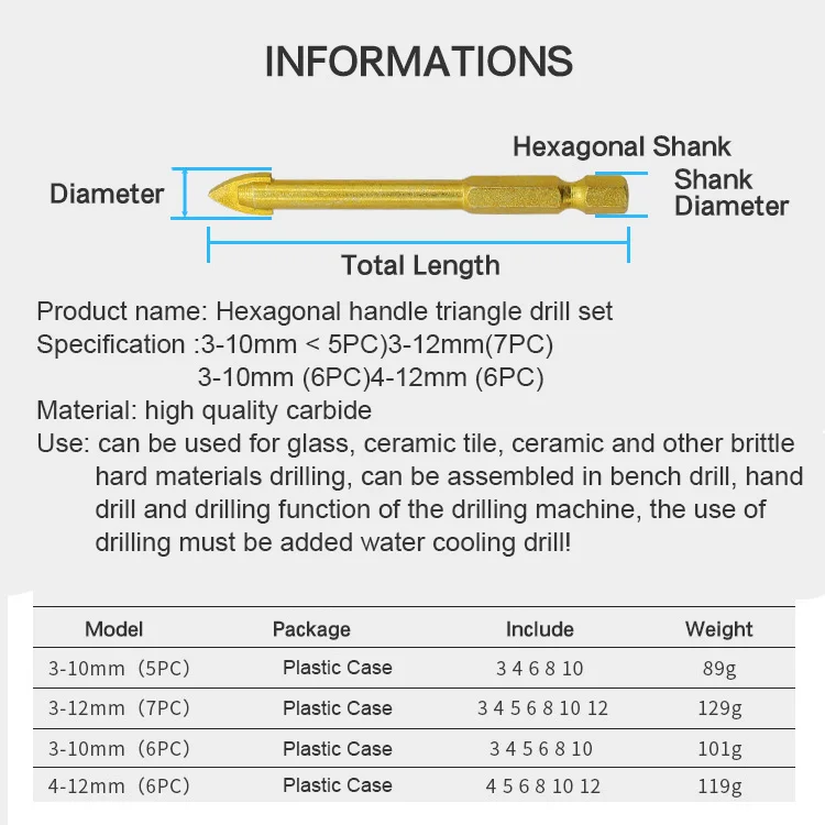 Free Shipping Ceramic Tile Openings For Hexagonal Handle TriangleBit Glass Openings For Industrial-grade Alloy