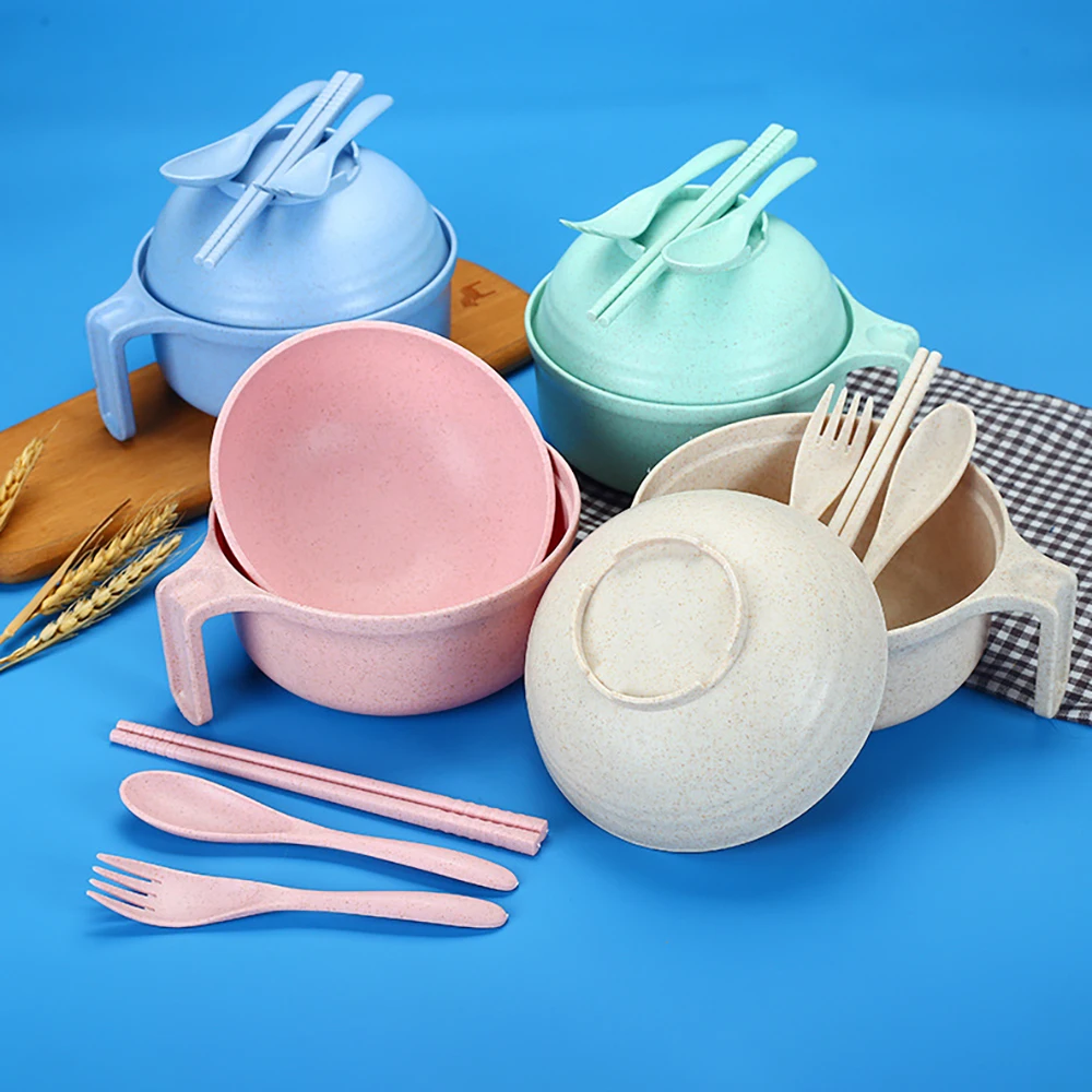 High Grade Wheat Straw Dinnerware Set Children's Unbreakable Dishes Tableware Fork Spoon Chopsticks Bowls Cup Dish Camping Set