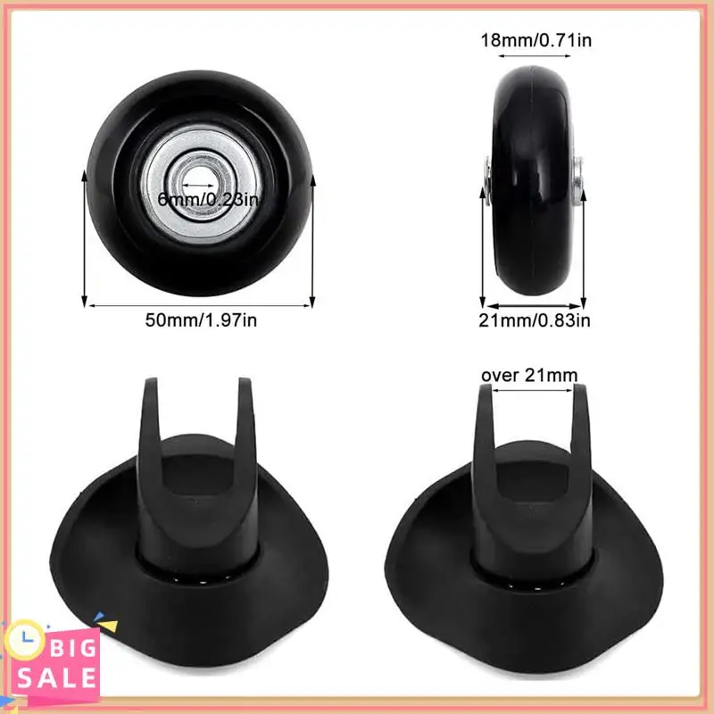 1Set Luggage Replacement Wheels 50Mm With 6Mm(0.24In) Bearings Repair Kits ABEC 608Zz Black Rubber For Suitcase And Inline Skate
