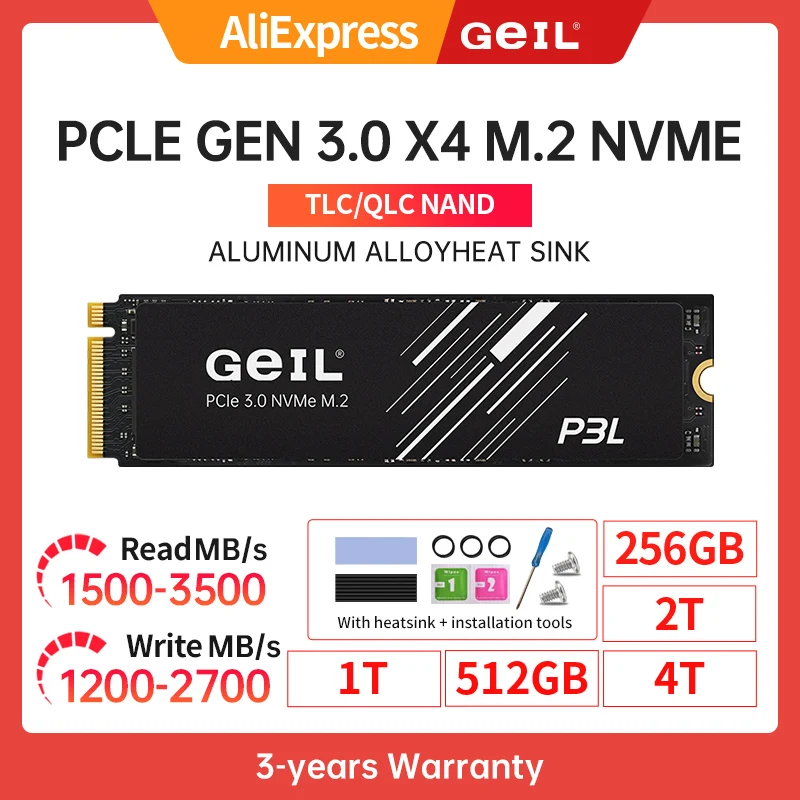 

SSD GeIL P3L M2 256 ГБ 512 ГБ 1T 2t Внутренний твердотельный накопитель M.2 NVME PCIE 3.0 Gen 3.0X4 2280 для настольных ноутбуков