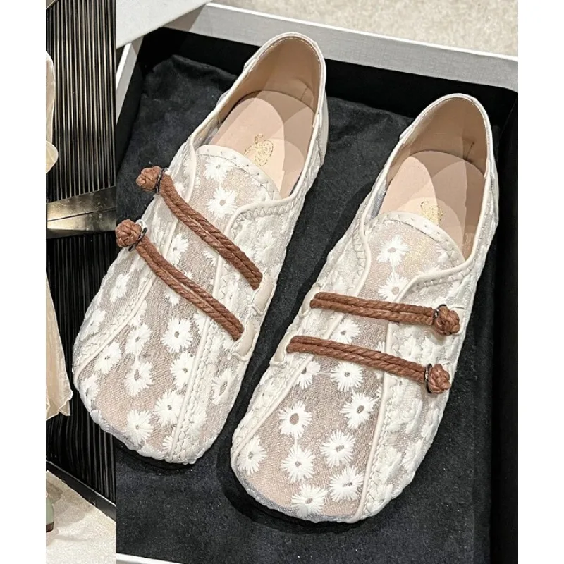 Zapatos planos informales De malla para Mujer, calzado De suela suave sin cordones, transpirable, estilo Retro, vulcanizado, 2024