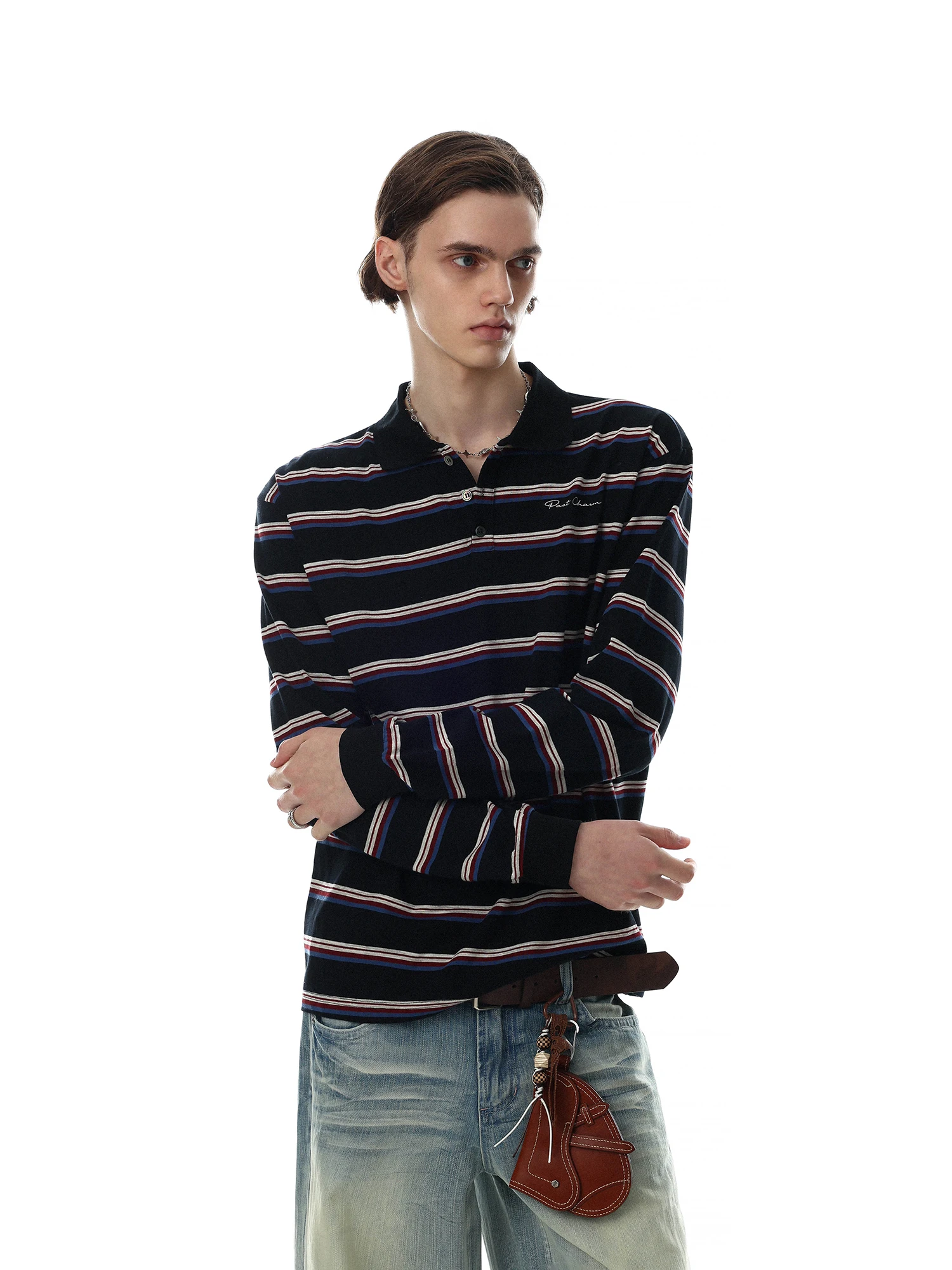 Loose Fit Long Sleeve Men's T-shirt MR NEARLY American Stripe Color Block  Shirt Vintage Streetwear Casual Cotton Polyester