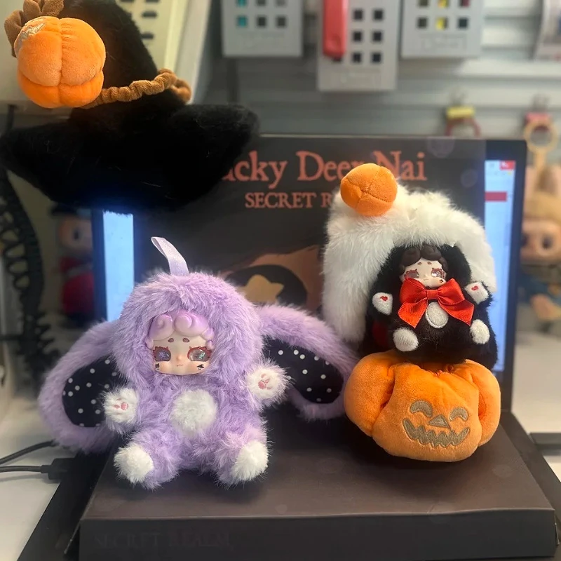 럭키디어네이 할로윈 마법 마녀 행잉 카드 버니 액션 피규어 서프라이즈 백 귀여운 애니메이션 인형 플러시 펜던트 비닐 장난감 선물