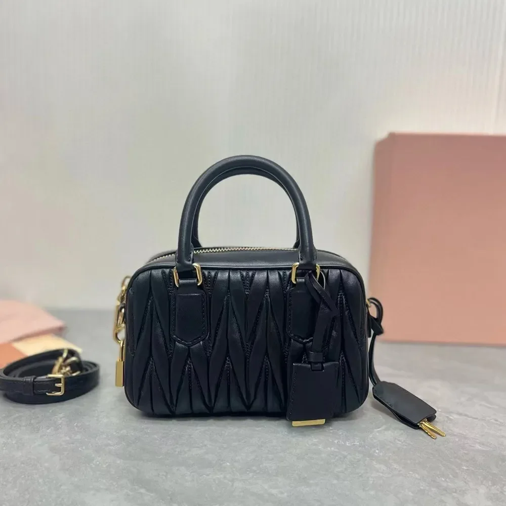 

wholesale price 12A upgrade mirror quality designer mini lambskin bowling bag genuine leather quilted purse black