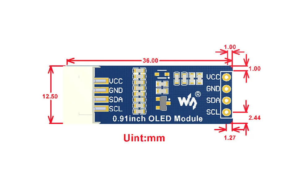 Fotografia 5: Módulo de exibição OLED Waveshare de 0,91 polegadas para Raspberry Pi/Arduino, 0,91 polegadas diagonal, 128x32 pixels, com controlador incorporado