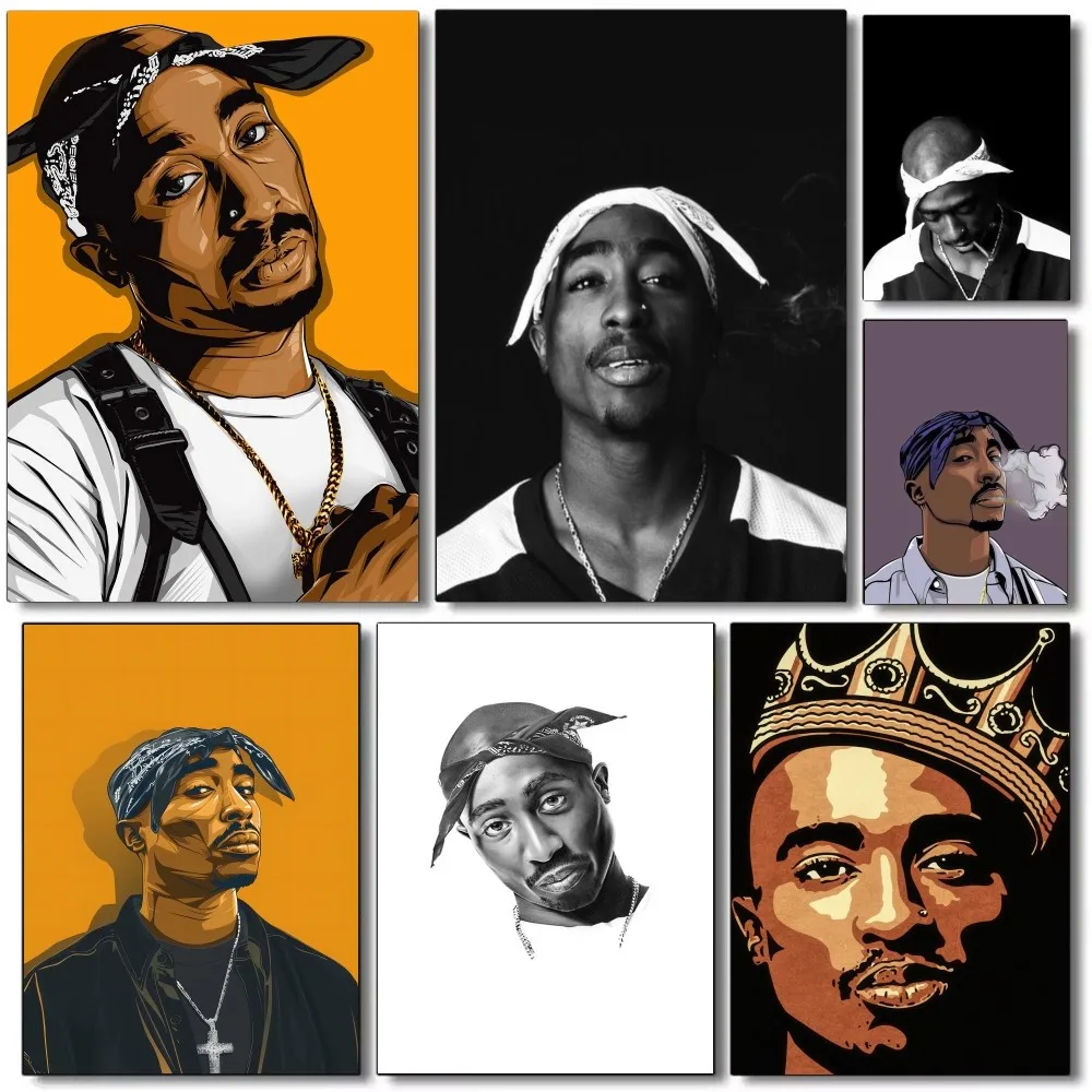 1pc Hip Hop Singer 2pac Poster Self-adhesive Art Waterproof Paper Sticker Coffee House Bar Room Wall Decor