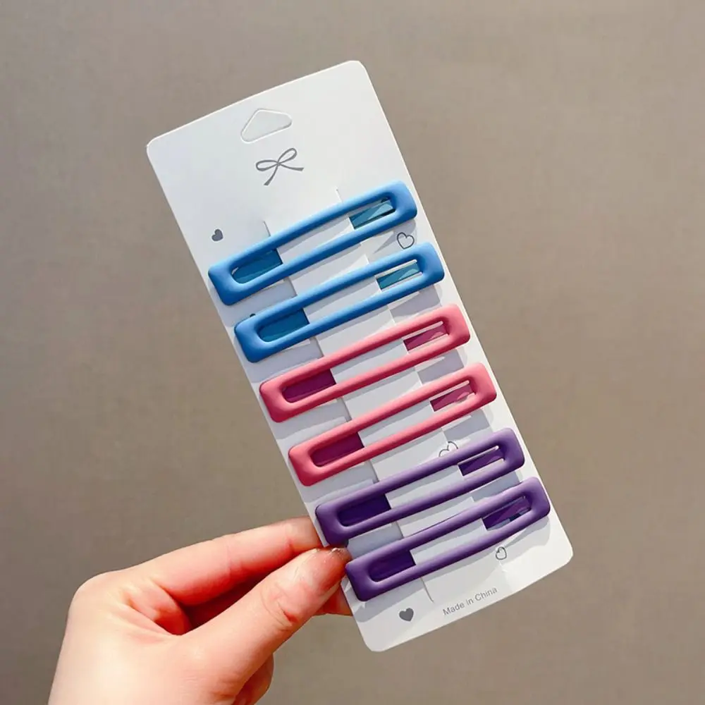 

6pcs/set Headwear Korean Style Rectangle Hairpins Frosting Solid Color Geometry Barrettes Metal Barrettes Girl