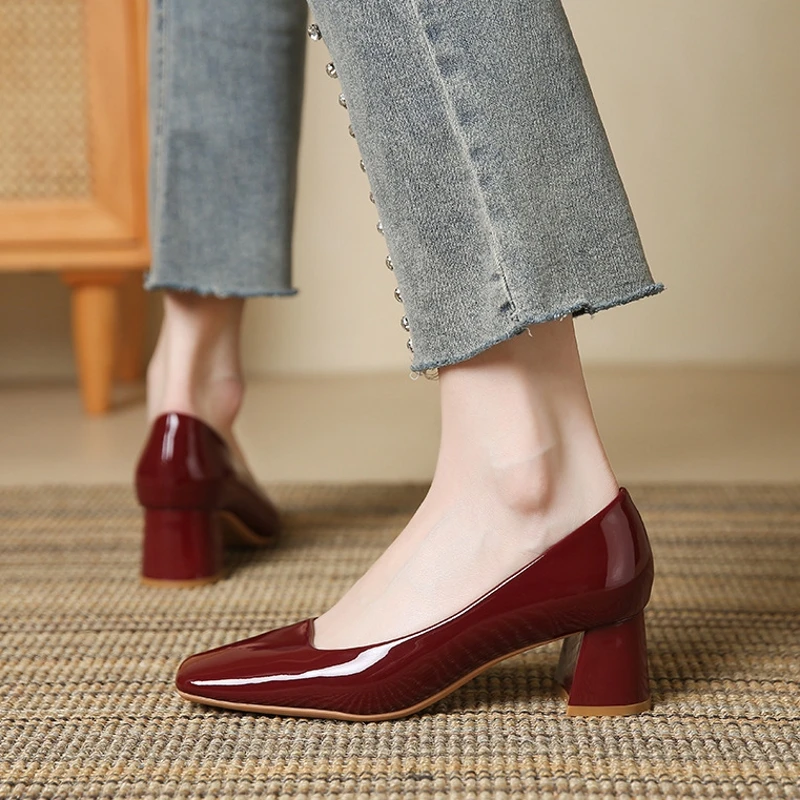 

5.5cm Square High Heels Office Block Chunky Heel For Women Pumps Square Toe Spring Autumn 2025 Slip On Luxury Trend Shoes G0023