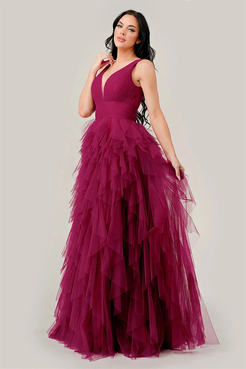 Annie Deep Purple Prom Dresses Tulle Ruffles Evening Dresses Women's Wedding Formal Occasions Dresses Vestidos De Noche2024