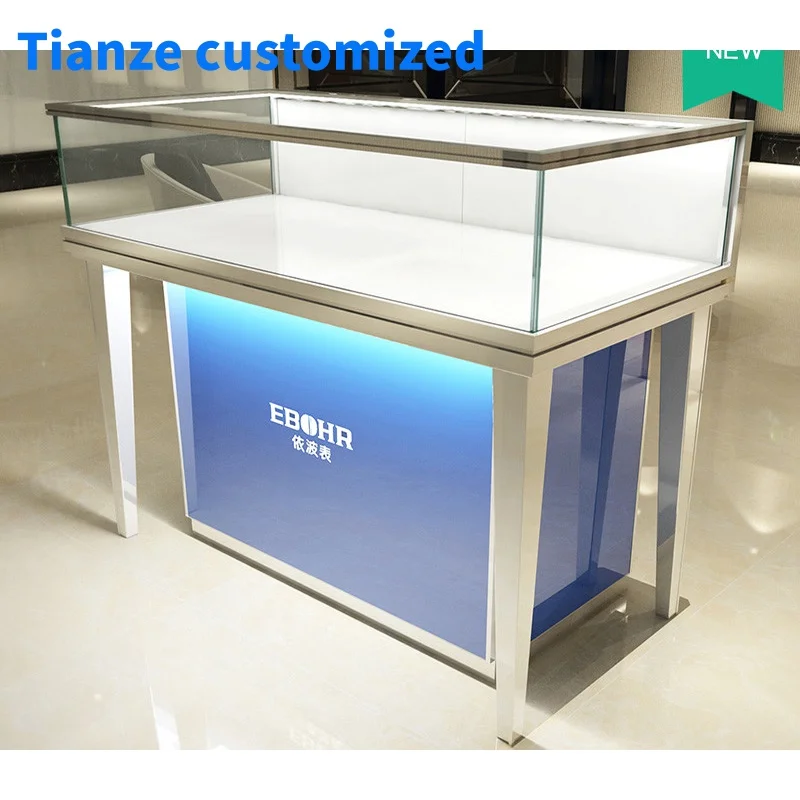 （customized）Retail Jewelry Store Display Furniture Design Custom Stainless Steel Display Cabinet Jewelry Store Showcase And