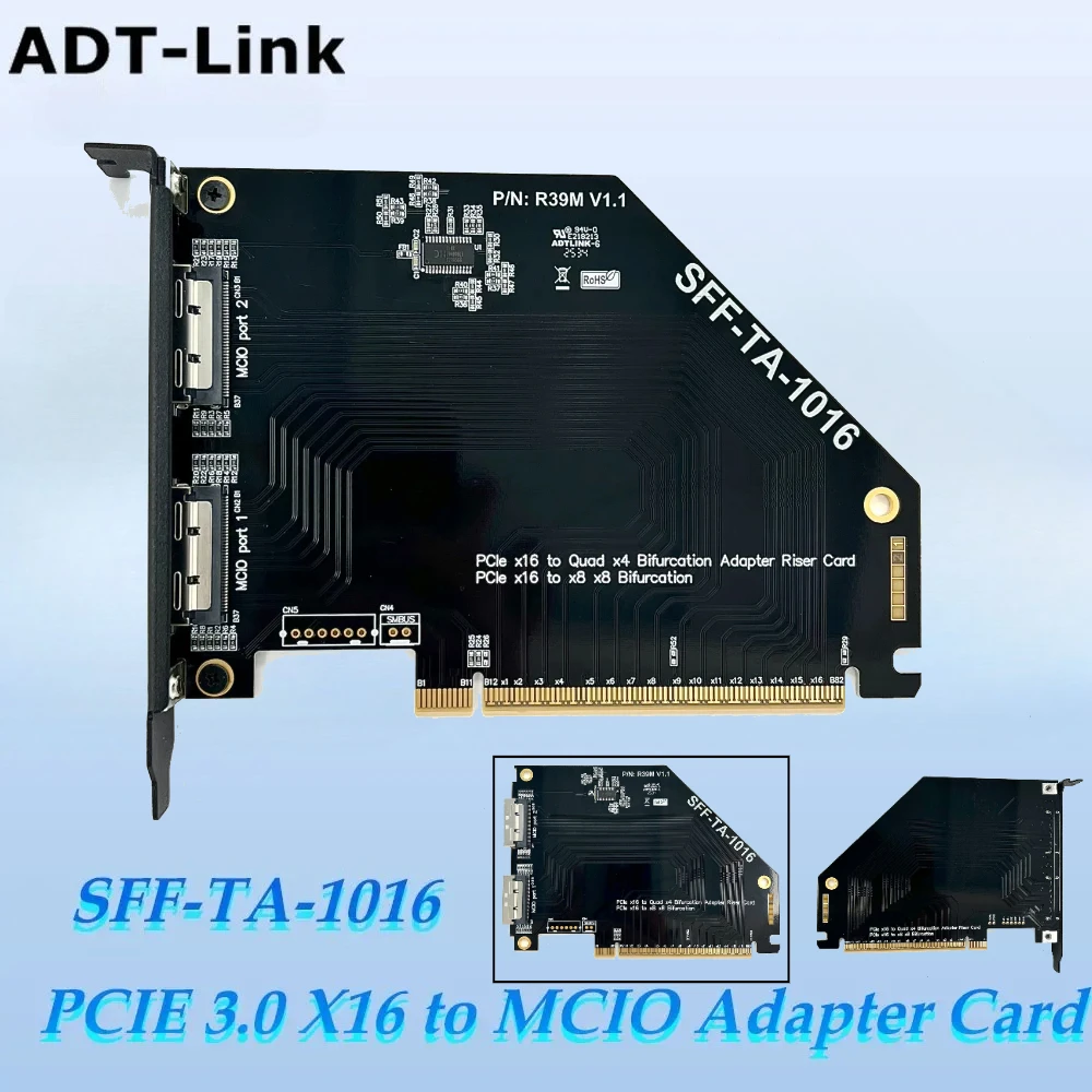 

ADT PCI-e 3.0 x16 to MCIO Split Bifurcation Card - One-to-Two External Chassis MCIO SFF-TA-1016 PCIE X16 to X8 X8 Expansion Card