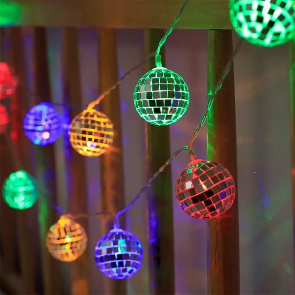 Festive Ambient LED Christmas Tree Ornament Lights Warm Glow Soft Glow String Lights Reflective Silver Mosaic Balls