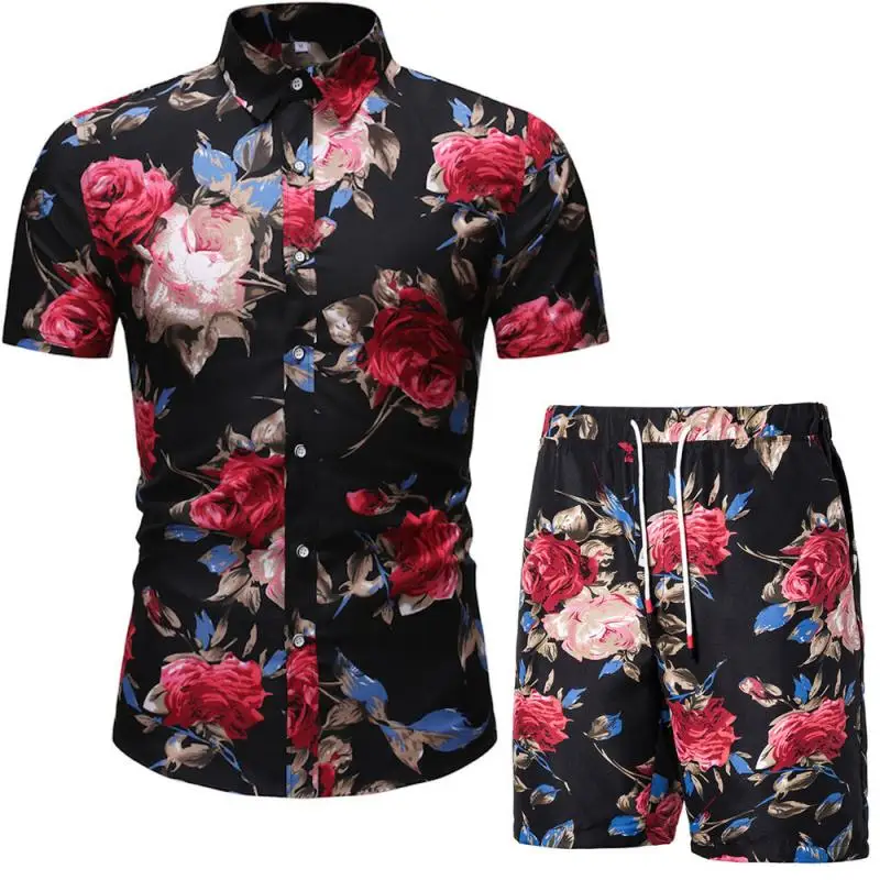 Sommer Set Männer Shorts Set Floral Print Hawaiian Shirt und Shorts Beach Wear Urlaub Kleidung Vocation Outfit Männlichen Zwei Stück set