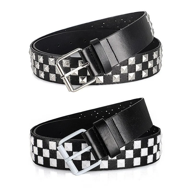 Colored Square Beads Belt Women Fashion Pin Buckle Decor Spray Paint Pyramid Inlaid Wide Leather Belt Belts for Women