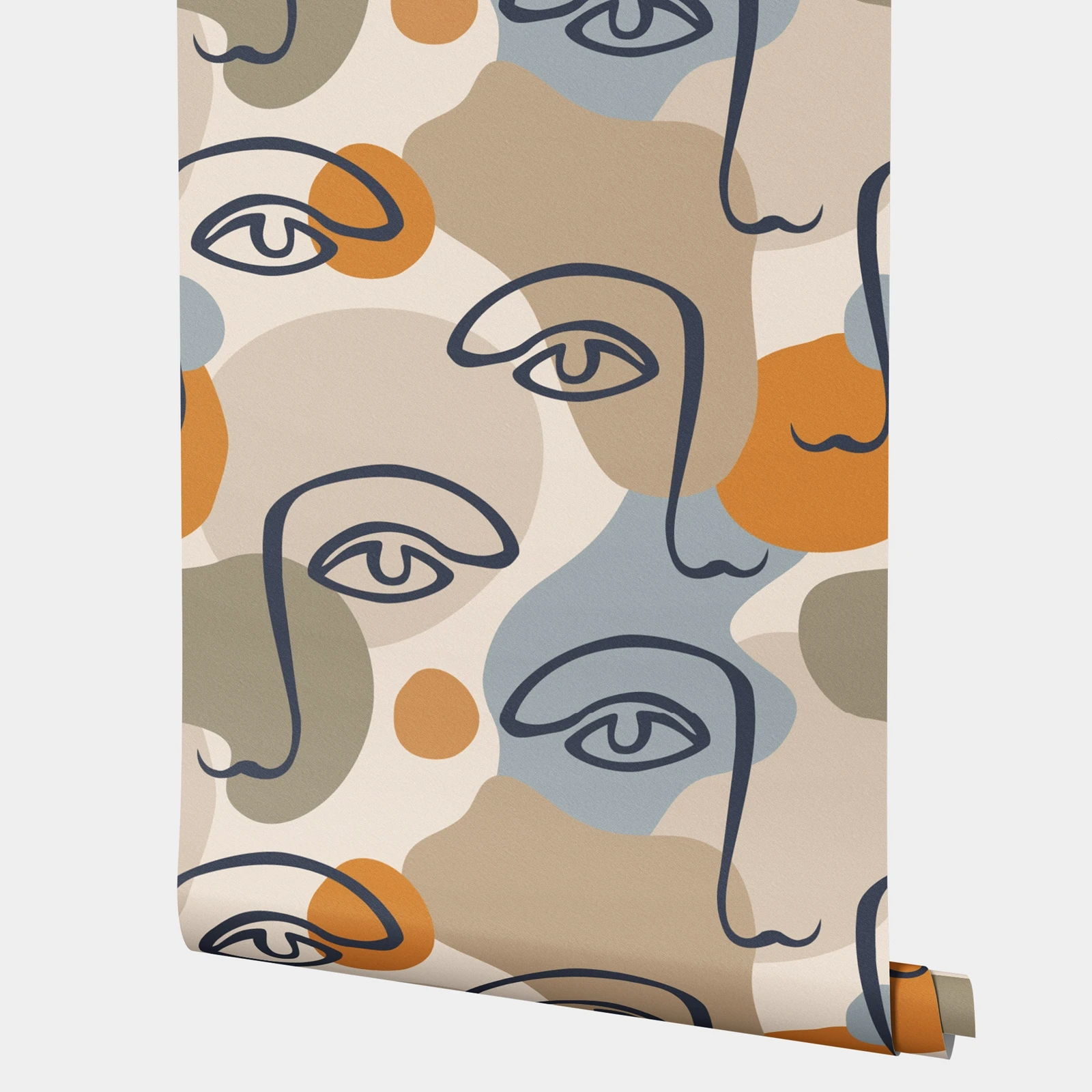 Abstract Face And Eye Pattern Wallpaper Roll for Home Decoration,Minimalist Geometric Wall Stickers, Colorful Artistic WallDecor