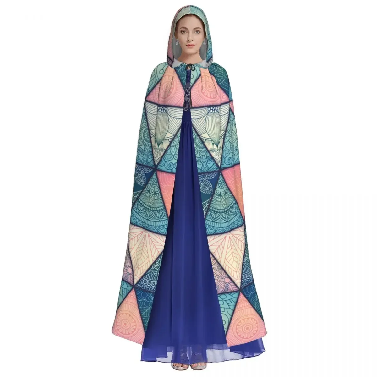 Hooded Unisex Arabic Indian Mandala Cloak with Hood Cloak Vampire Witch Cape Cosplay Costume