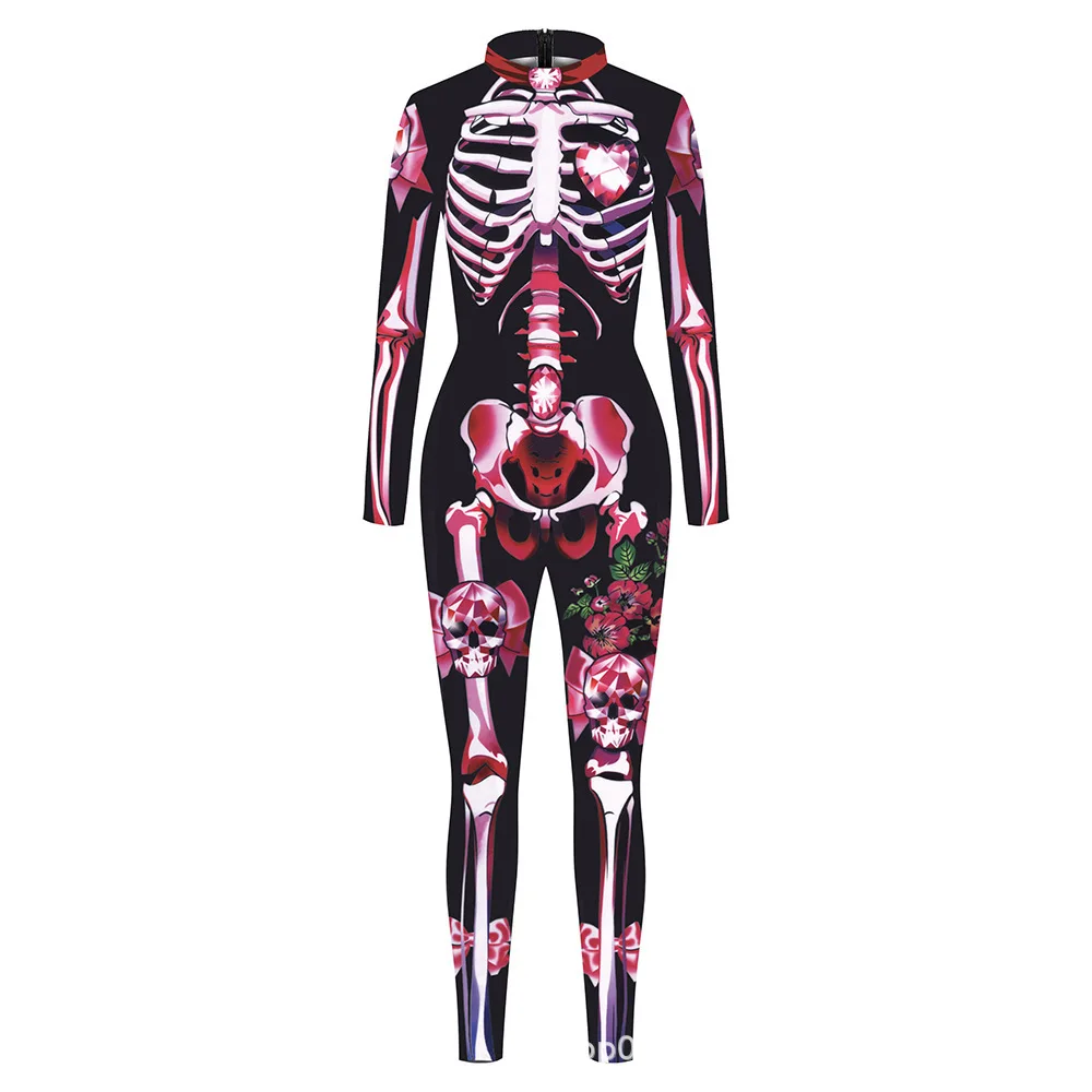 Damen 3D-gedruckter Skelett-Catsuit Jumpsuit Sexy Cosplay-Kostüm für Halloween-Party Modischer Cosplayer Aerial Yoga Bodysuit – Detail 11