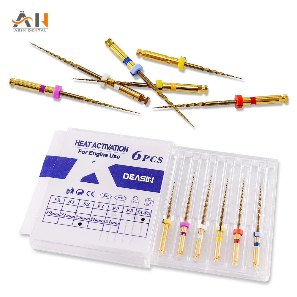 6pcs/Box Dental SX-F3 Golden Files Heat Activated NiTi Canal Root Files Can Bend For Dental Endodontic Equipment