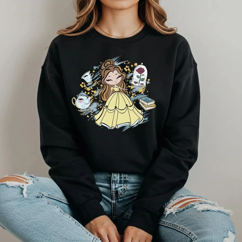 Sudadera con capucha de princesa Bella para niña, adorable viaje de Disney del mundo 2025, sudadera de vacaciones de Disney, La Bella y La Bestia