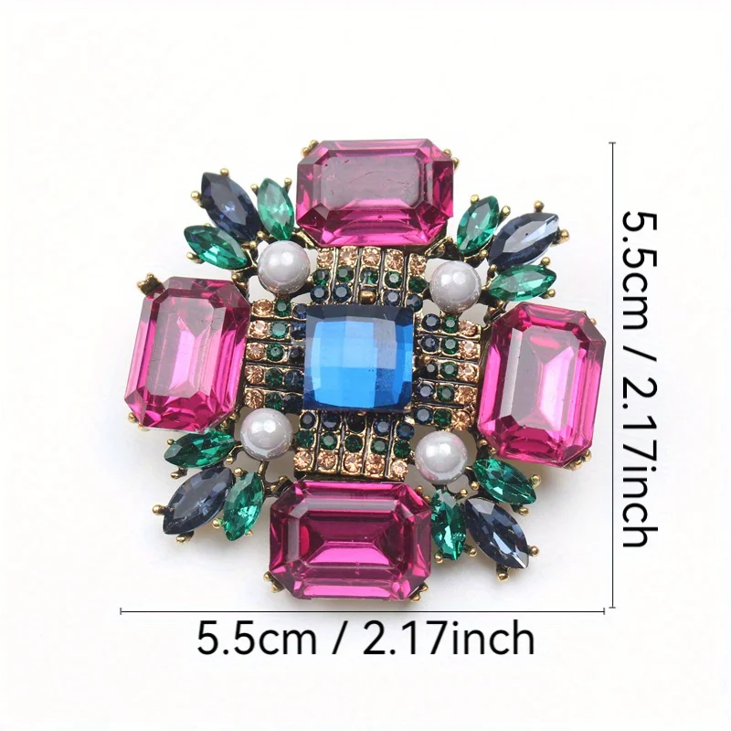 Upscale Vintage Classic Court Style Geometric Rhinestone Brooch Fashion Coat Suit Pin with Accessories