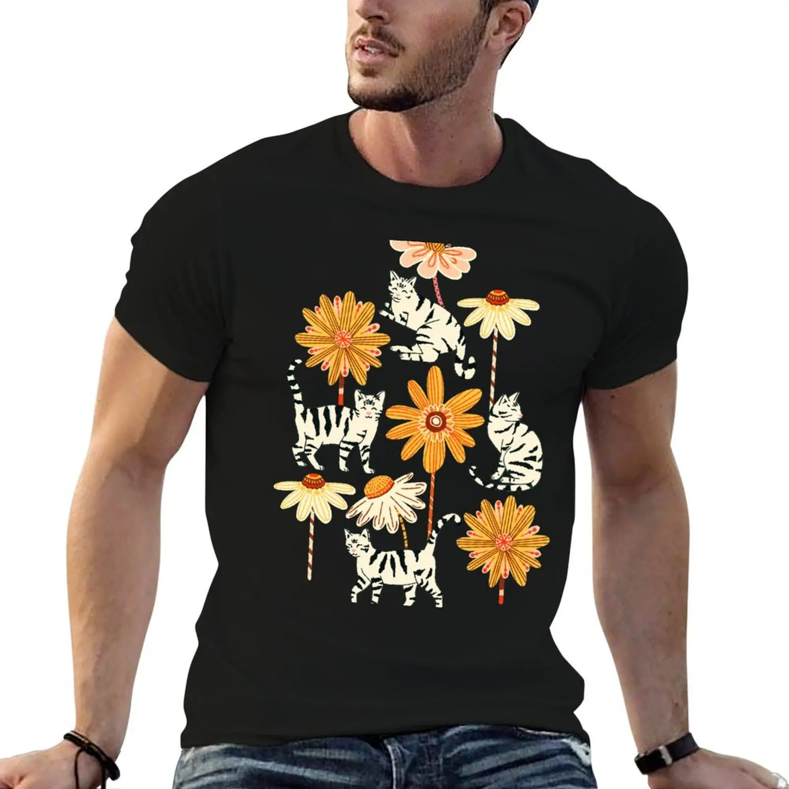 Daisy Cats - Navy T-Shirt vintage anime shirt anime tshirt T-shirts for men cotton