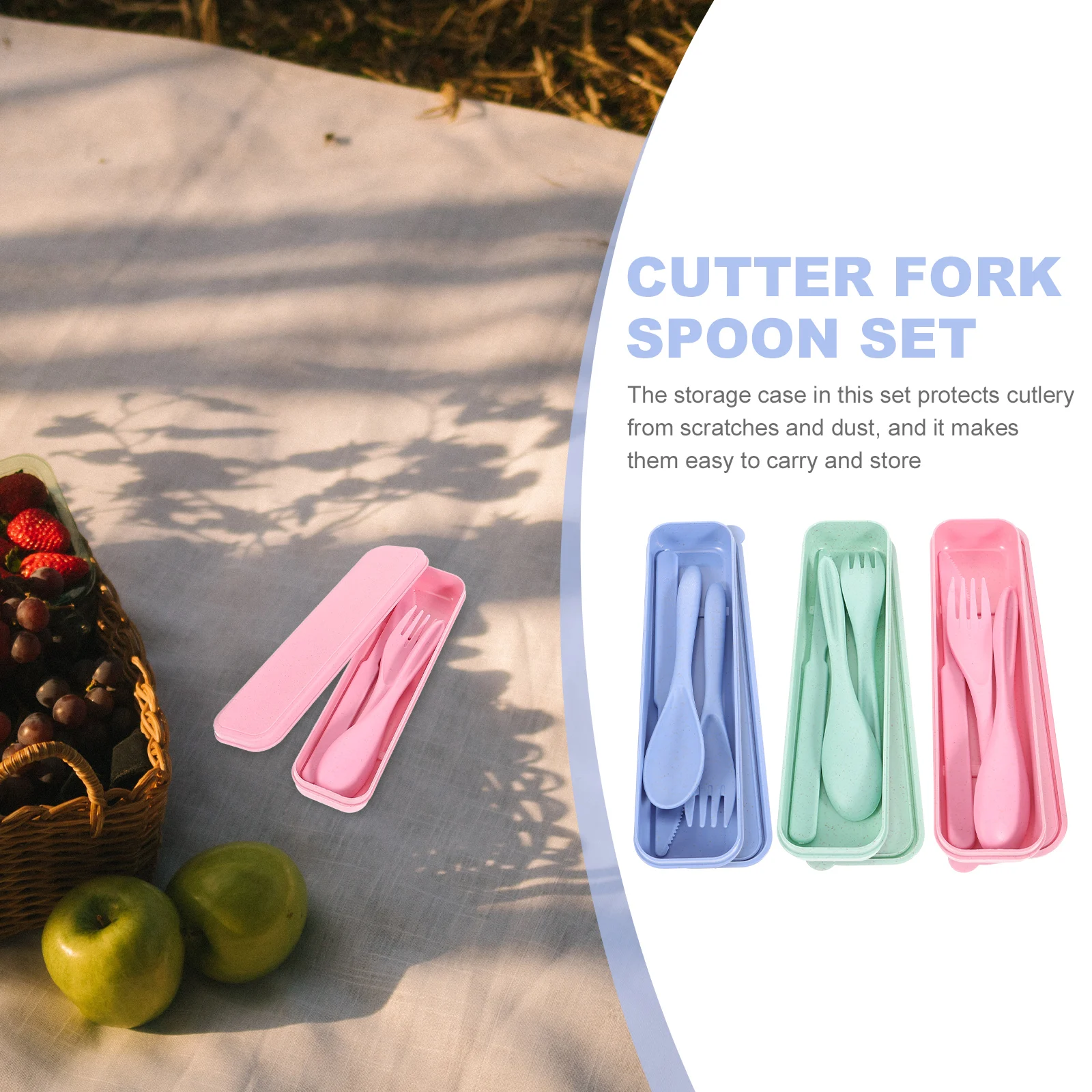 

3 Sets Lunchbox Wheat Straw Tableware Reusable Silverware for Convenient Travel Utensils Spoon With Case