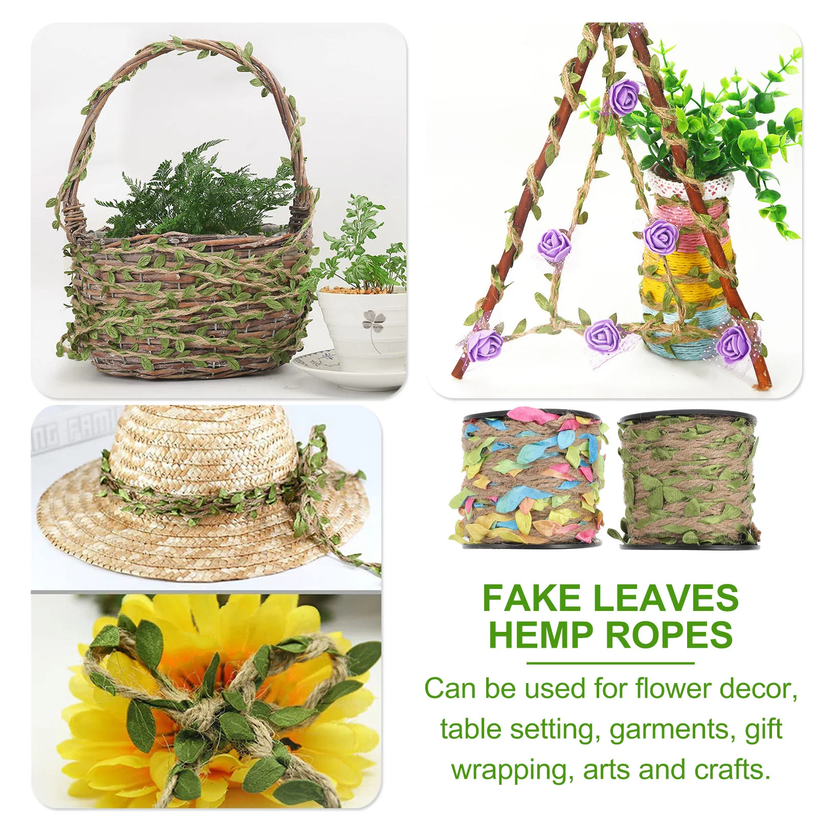 2 Rolls Simulated Rope and Rattan DIY Craft Supplies Leaf Vine Ropes Artificial Vines Leaves Braided Weaving Wreath