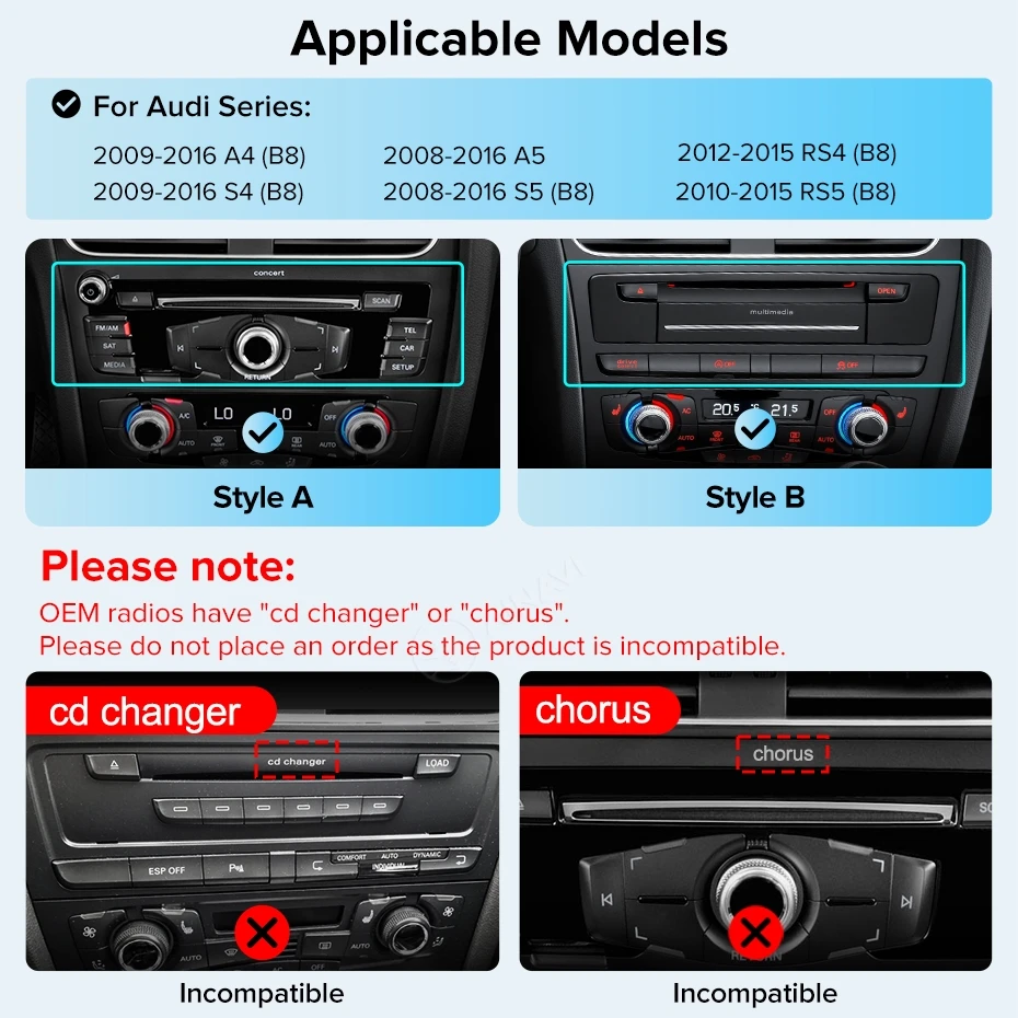 Radio para Auto AINAVI para Audi A4 A5, Carplay Inalámbrico, Android Auto, Bluetooth, 2 Din, Pantalla Táctil HD, Tecnología de Laminación Completa, Pantalla Carplay para Coche, Radio para Auto, 10.25 Pulgadas 5