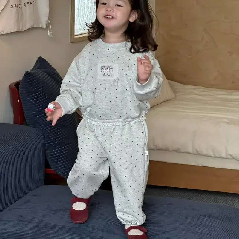 

Осенний новый комплект повседневной одежды с длинными рукавами для маленьких девочек, свитшот в горошек для малышей + штаны, костюм из 2 предметов, хлопковая одежда для маленьких девочек